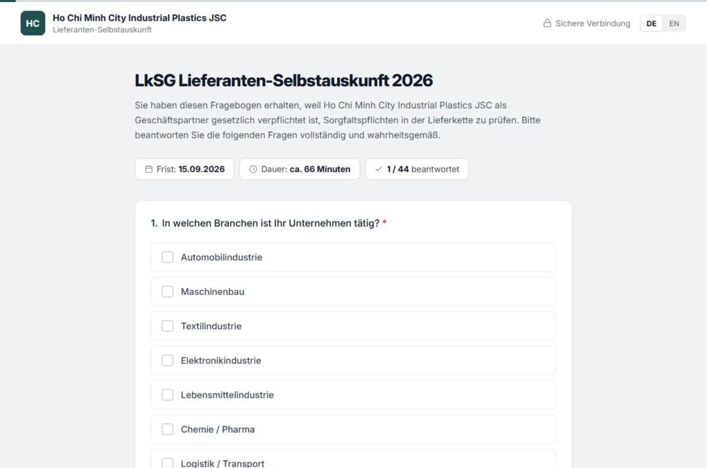 Zertifikate & Fragebögen online vom Lieferanten ausfüllen lassen