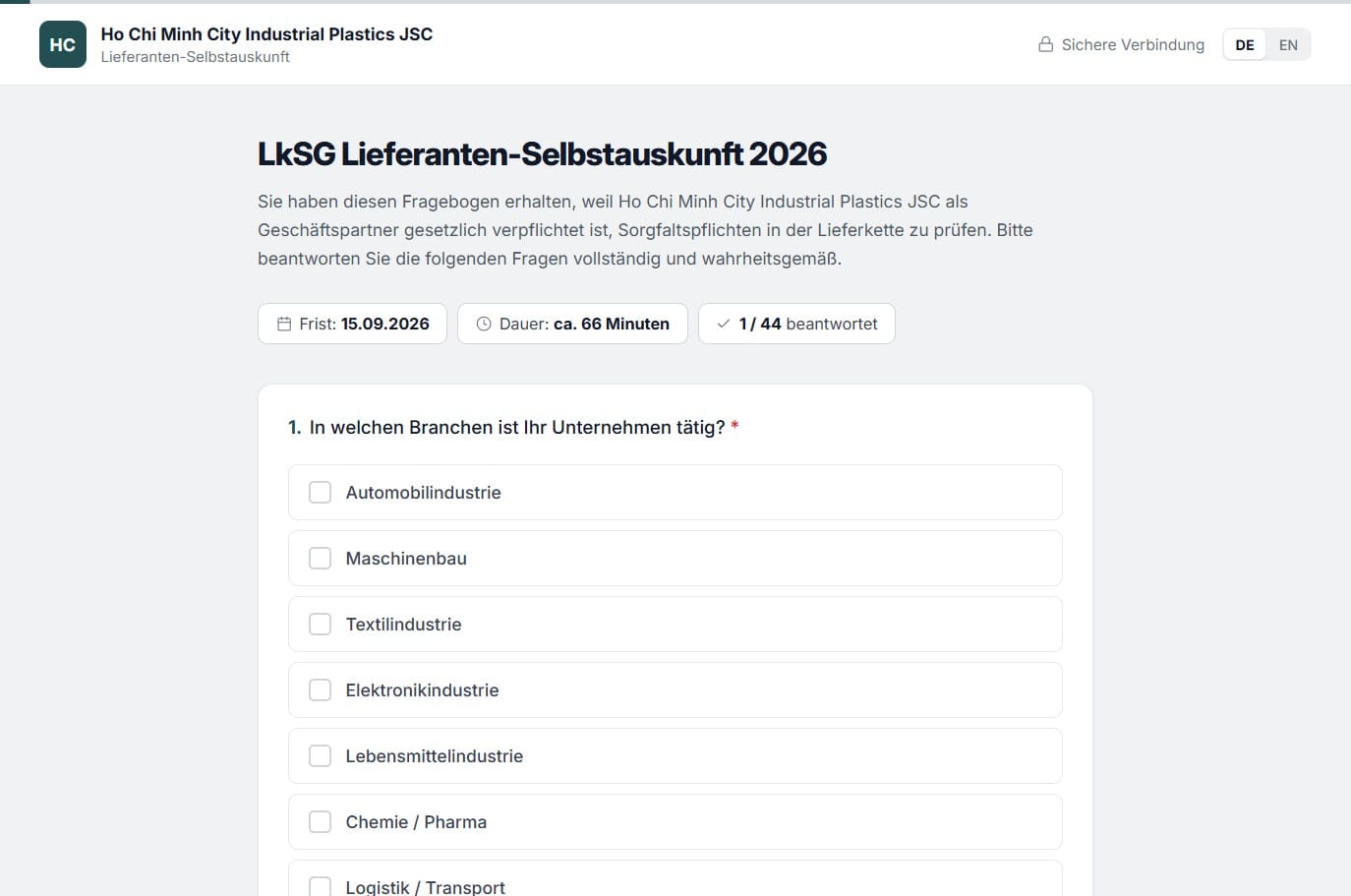 Zertifikate & Fragebögen online vom Lieferanten ausfüllen lassen
